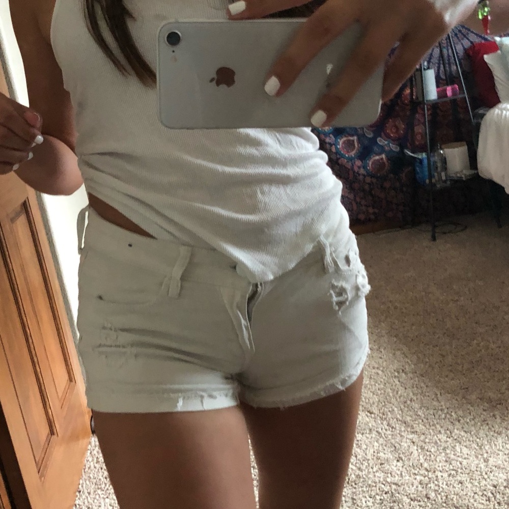 White distressed jean shorts low rise